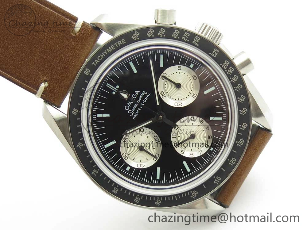 Speedmaster SS “Speedy Tuesday” OMF Best Edition Black Dial on Brown Leather Strap Manual Winding Chrono Movement Affordable 7988