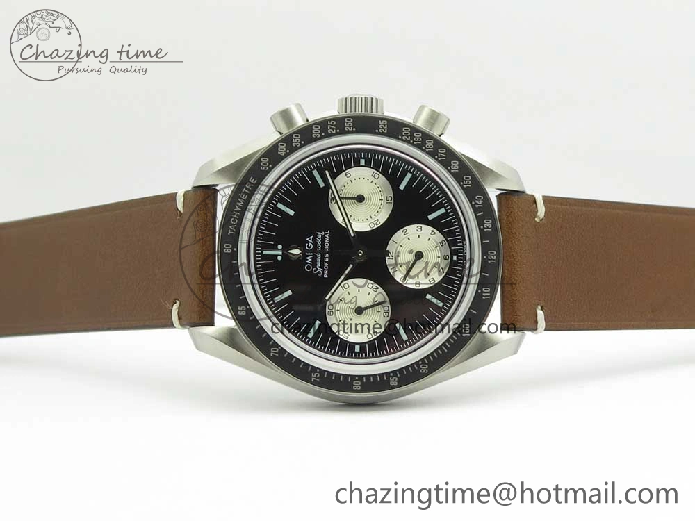 Speedmaster SS “Speedy Tuesday” OMF Best Edition Black Dial on Brown Leather Strap Manual Winding Chrono Movement Affordable 7988