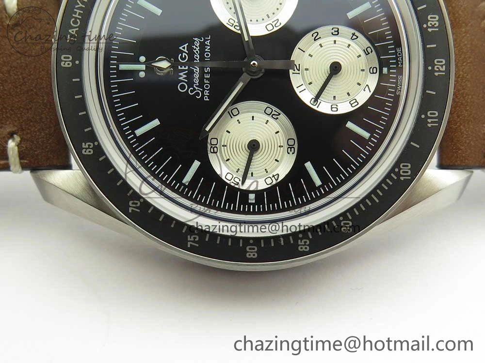 Speedmaster SS “Speedy Tuesday” OMF Best Edition Black Dial on Brown Leather Strap Manual Winding Chrono Movement Affordable 7988