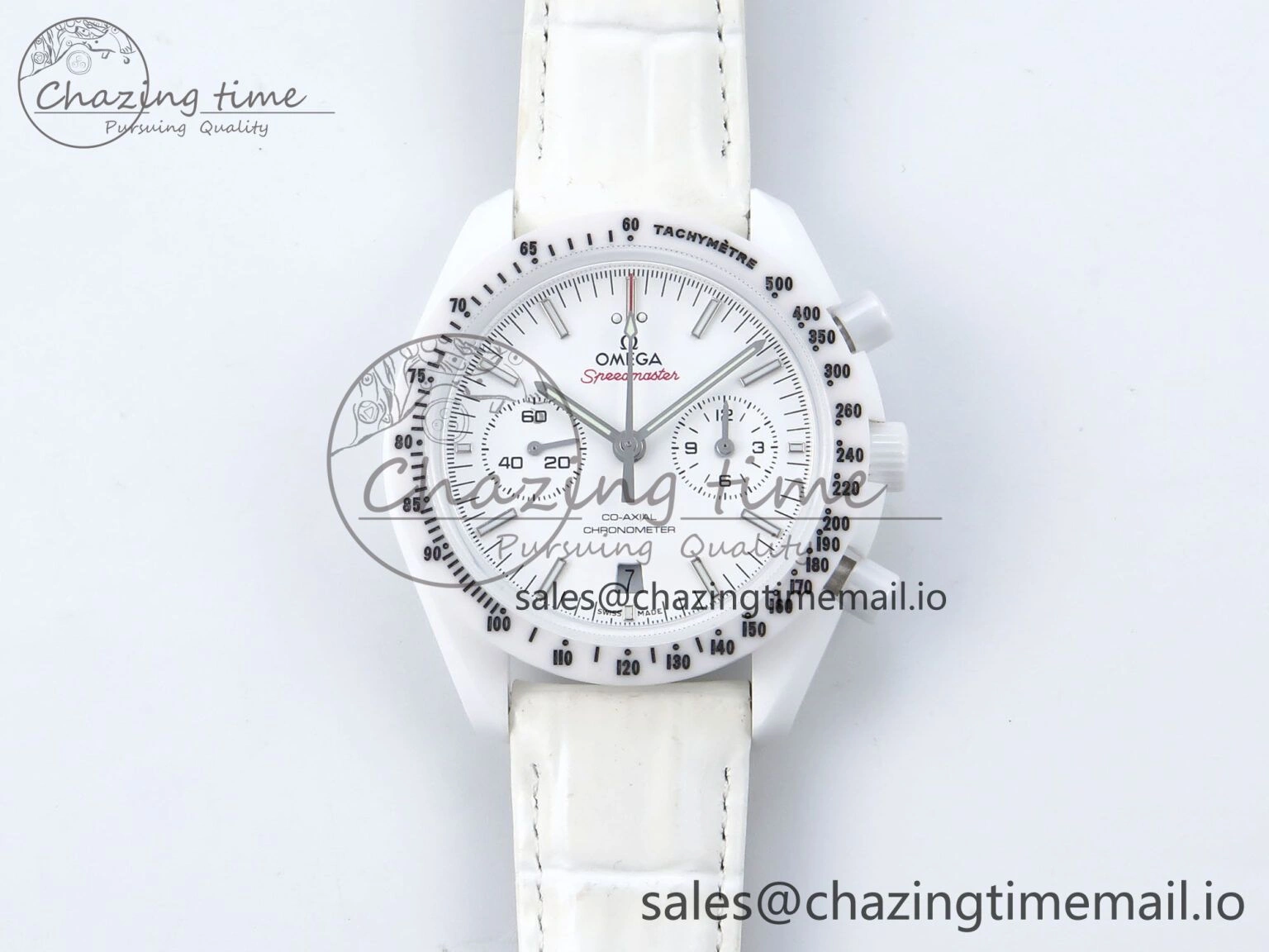 Speedmaster White Side Of The Moon N1F 1:1 Best Edition White Dial White Ceramic on White Leather Strap A TopPick 7694