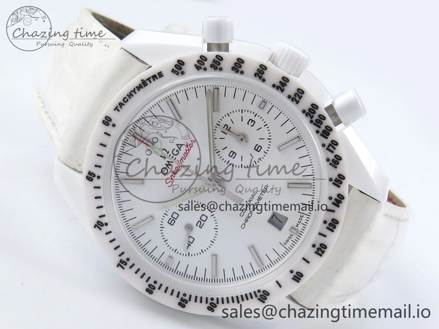 Speedmaster White Side Of The Moon N1F 1:1 Best Edition White Dial White Ceramic on White Leather Strap A TopPick 7694