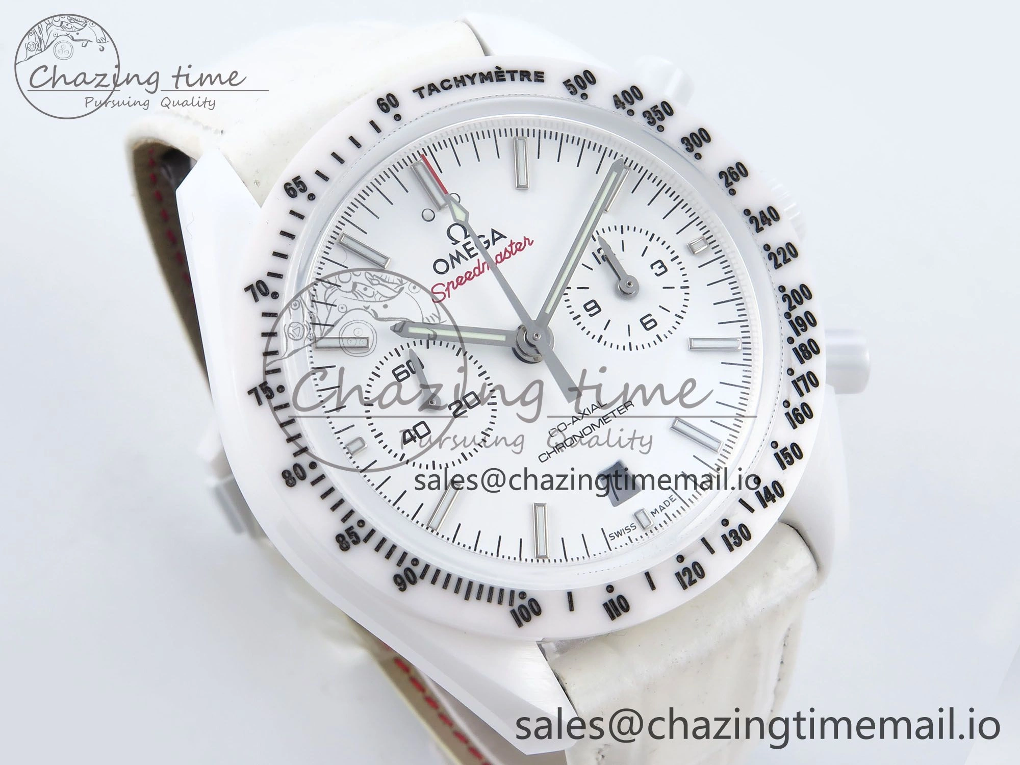 Speedmaster White Side Of The Moon N1F 1:1 Best Edition White Dial White Ceramic on White Leather Strap A TopPick 7694