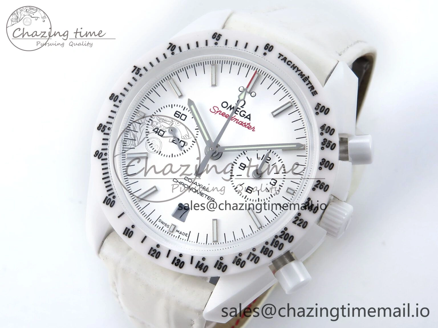 Speedmaster White Side Of The Moon N1F 1:1 Best Edition White Dial White Ceramic on White Leather Strap A TopPick 7694