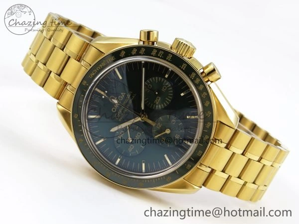Speedmaster YG RMF Best Edition Green Dial on YG Bracelet Lemania HW TravelReady 7728