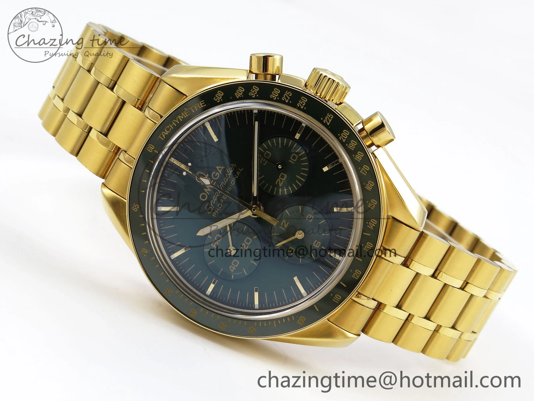 Speedmaster YG RMF Best Edition Green Dial on YG Bracelet Lemania HW TravelReady 7728