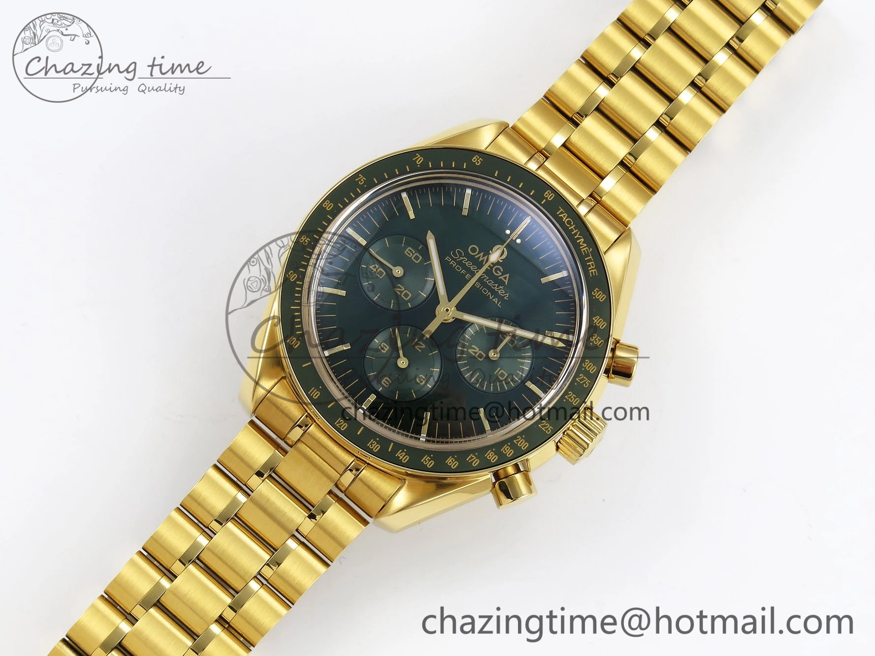 Speedmaster YG RMF Best Edition Green Dial on YG Bracelet Lemania HW TravelReady 7728