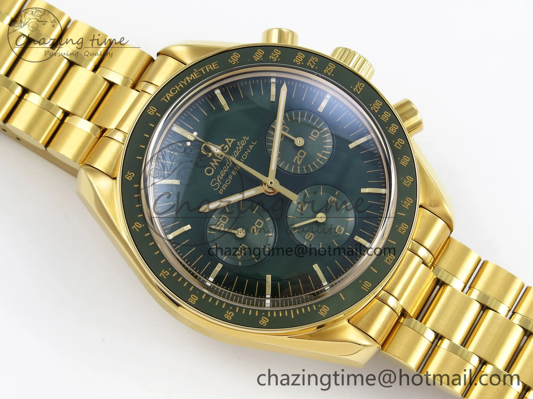 Speedmaster YG RMF Best Edition Green Dial on YG Bracelet Lemania HW TravelReady 7728