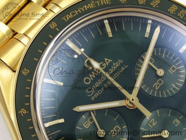 Speedmaster YG RMF Best Edition Green Dial on YG Bracelet Lemania HW TravelReady 7728