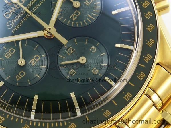 Speedmaster YG RMF Best Edition Green Dial on YG Bracelet Lemania HW TravelReady 7728