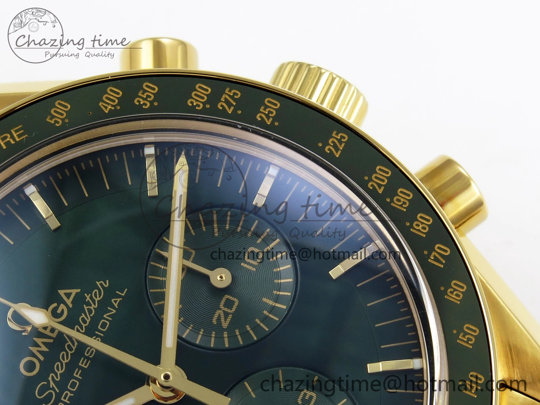 Speedmaster YG RMF Best Edition Green Dial on YG Bracelet Lemania HW TravelReady 7728