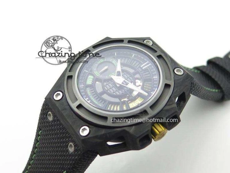 Original Spidolite II Tech Green Forged Carbon V6F Best Edition On Black Nylon Strap A 7528