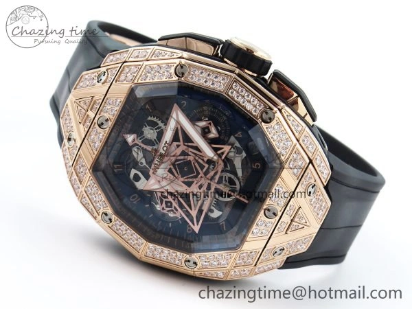 GoodFit Spirit of Big Bang Sang Bleu RG Full Diamonds BLSF Edition Skeleton Dial on Black Rubber Strap A 6735