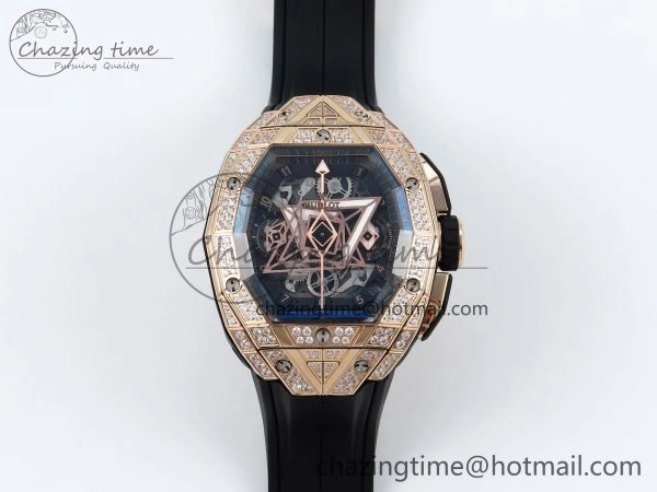 GoodFit Spirit of Big Bang Sang Bleu RG Full Diamonds BLSF Edition Skeleton Dial on Black Rubber Strap A 6735