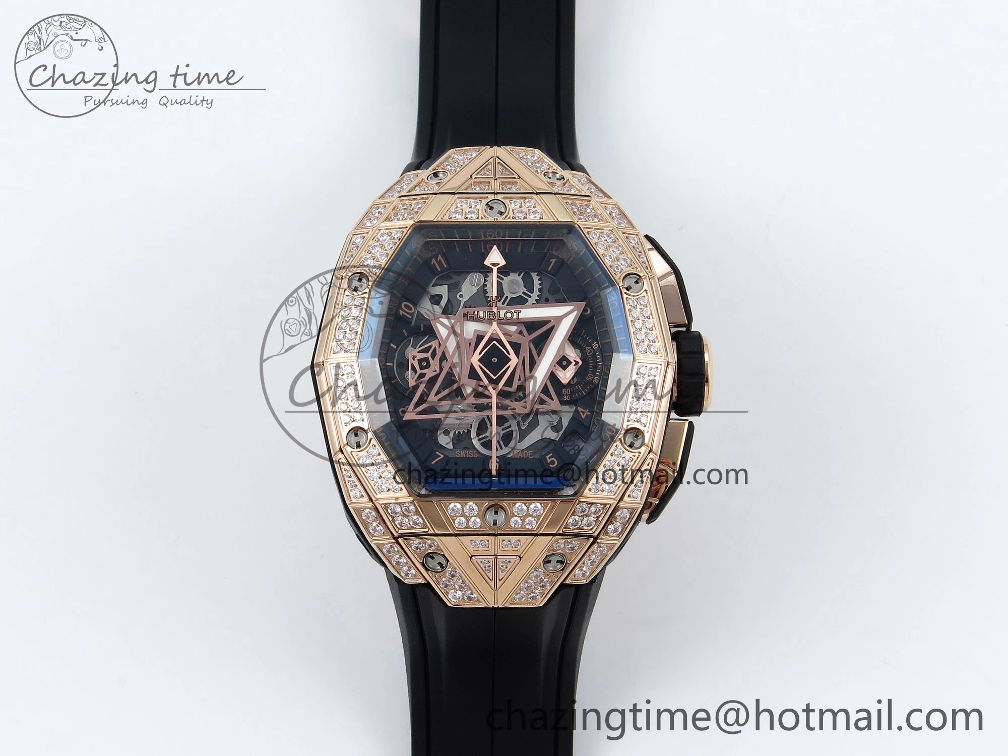 GoodFit Spirit of Big Bang Sang Bleu RG Full Diamonds BLSF Edition Skeleton Dial on Black Rubber Strap A 6735