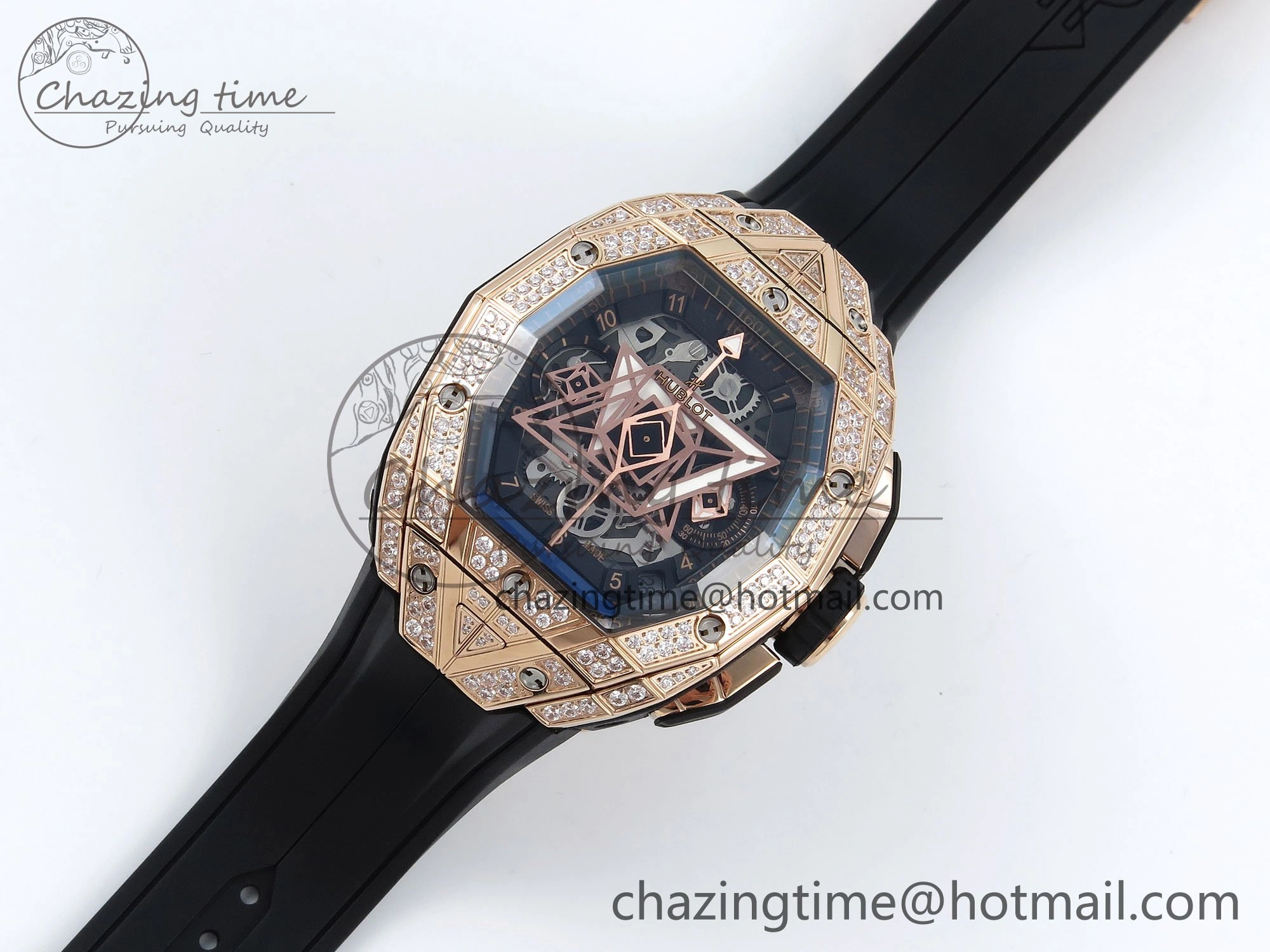 GoodFit Spirit of Big Bang Sang Bleu RG Full Diamonds BLSF Edition Skeleton Dial on Black Rubber Strap A 6735