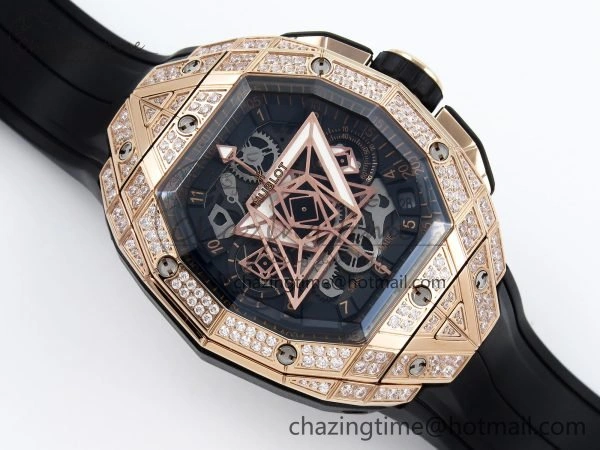 GoodFit Spirit of Big Bang Sang Bleu RG Full Diamonds BLSF Edition Skeleton Dial on Black Rubber Strap A 6735