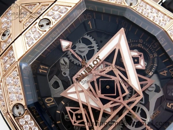 GoodFit Spirit of Big Bang Sang Bleu RG Full Diamonds BLSF Edition Skeleton Dial on Black Rubber Strap A 6735