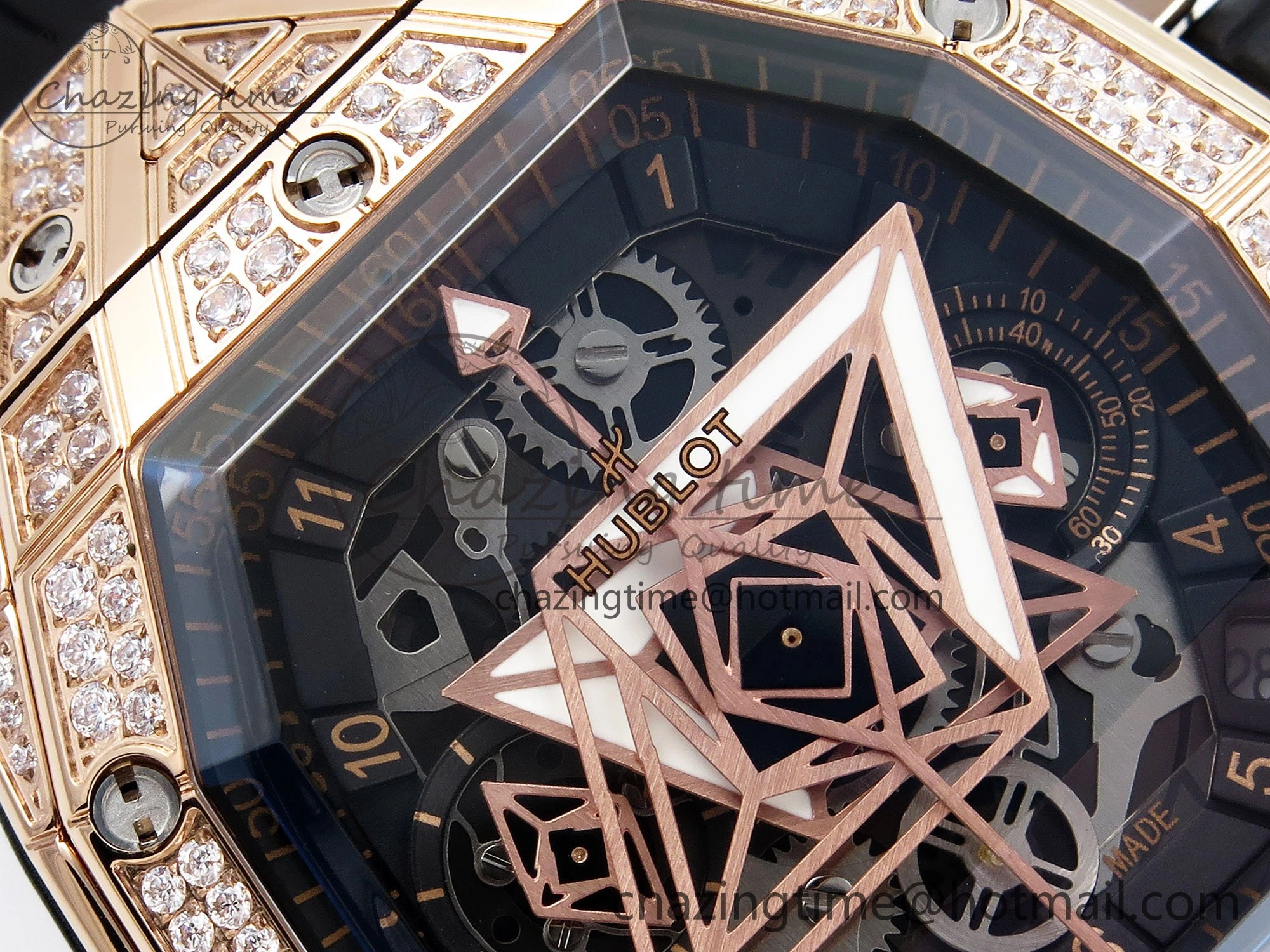 GoodFit Spirit of Big Bang Sang Bleu RG Full Diamonds BLSF Edition Skeleton Dial on Black Rubber Strap A 6735