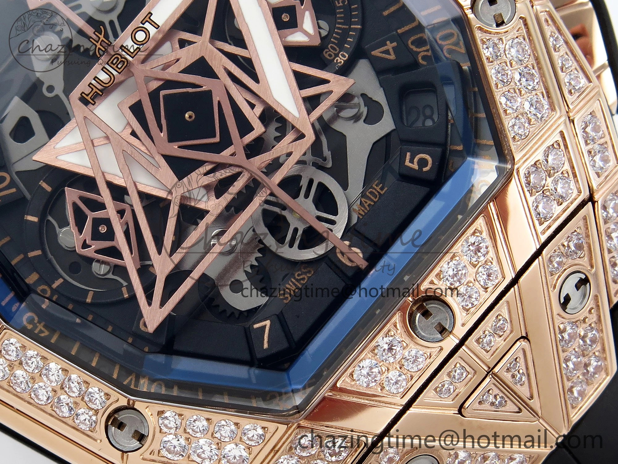 GoodFit Spirit of Big Bang Sang Bleu RG Full Diamonds BLSF Edition Skeleton Dial on Black Rubber Strap A 6735