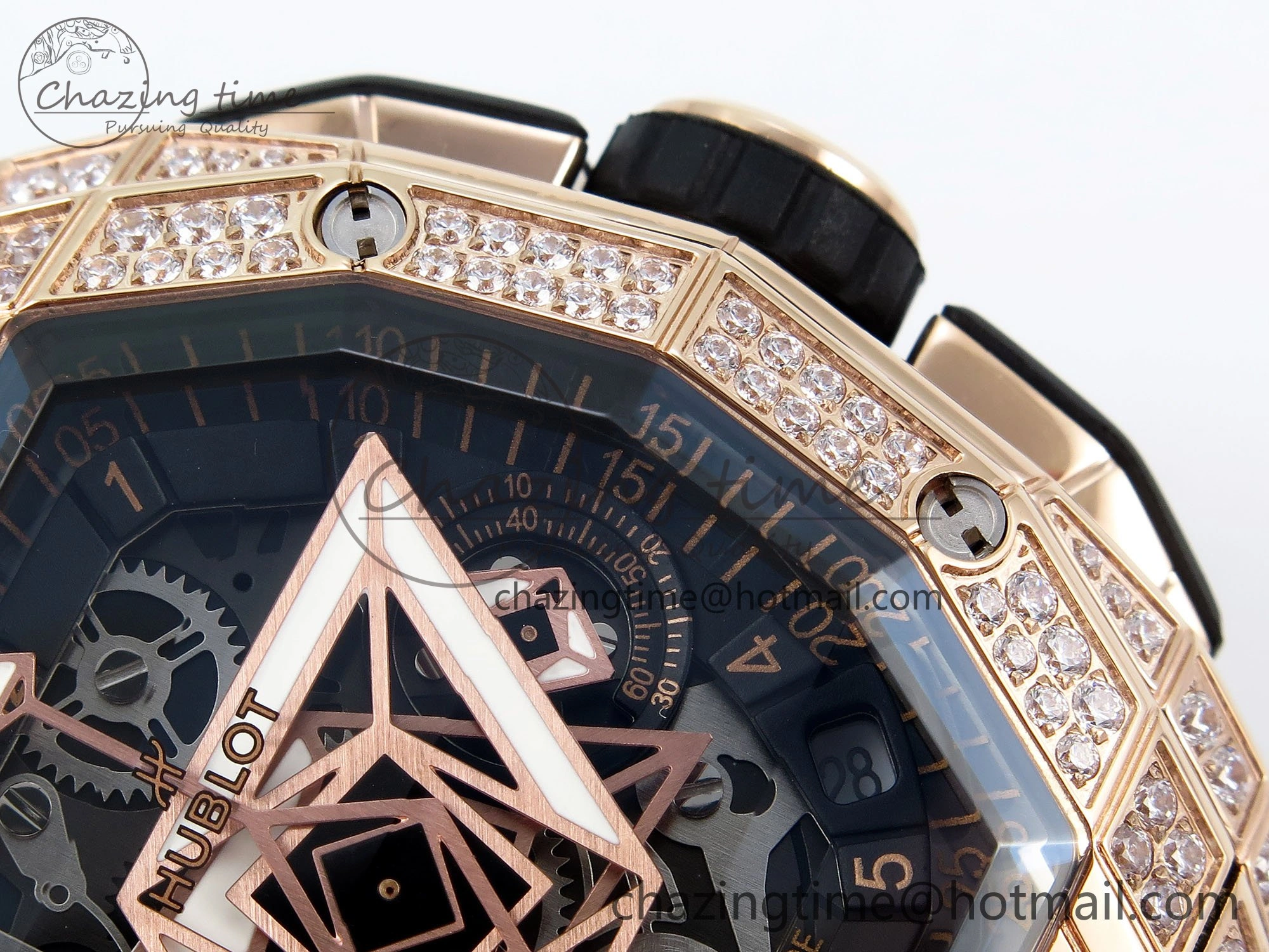 GoodFit Spirit of Big Bang Sang Bleu RG Full Diamonds BLSF Edition Skeleton Dial on Black Rubber Strap A 6735