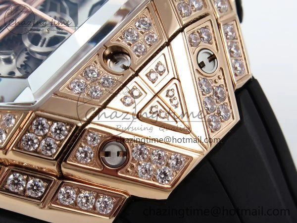 GoodFit Spirit of Big Bang Sang Bleu RG Full Diamonds BLSF Edition Skeleton Dial on Black Rubber Strap A 6735