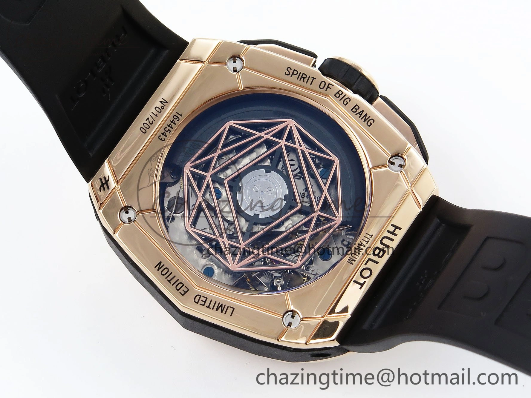 GoodFit Spirit of Big Bang Sang Bleu RG Full Diamonds BLSF Edition Skeleton Dial on Black Rubber Strap A 6735