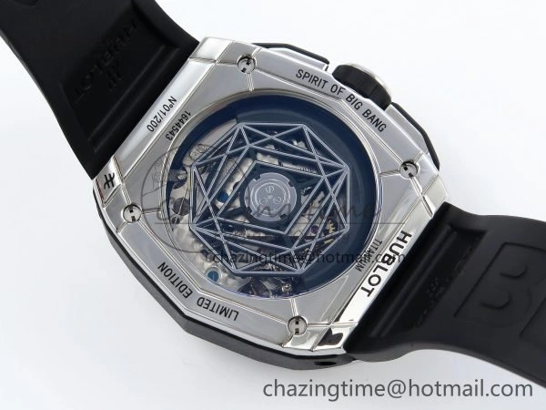 Sophisticated Spirit of Big Bang Sang Bleu SS Full Diamonds BLSF Edition Skeleton Dial on Black Rubber Strap A 6734