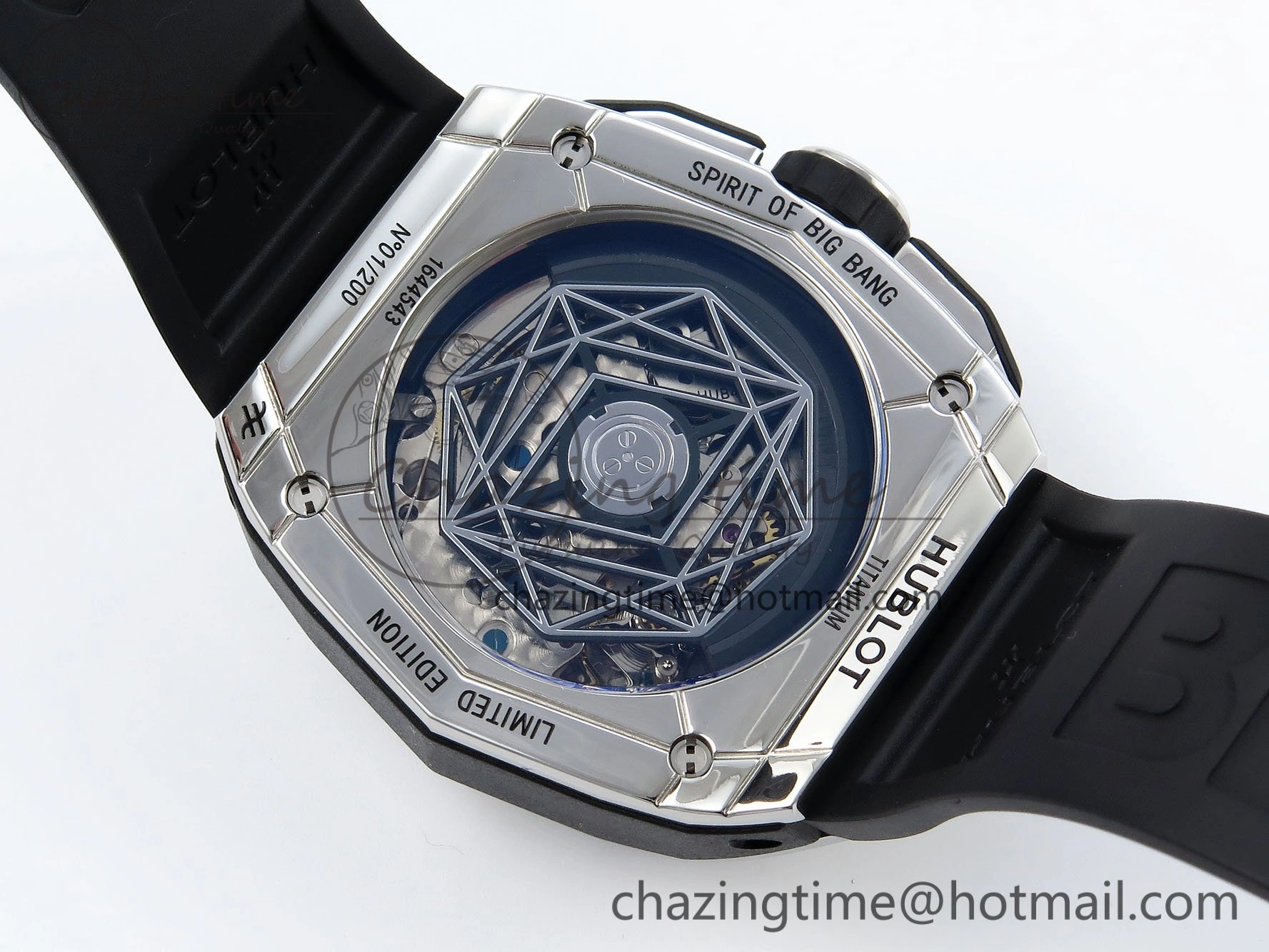Sophisticated Spirit of Big Bang Sang Bleu SS Full Diamonds BLSF Edition Skeleton Dial on Black Rubber Strap A 6734