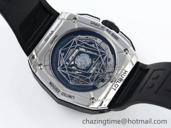 Sophisticated Spirit of Big Bang Sang Bleu SS Full Diamonds BLSF Edition Skeleton Dial on Black Rubber Strap A 6734
