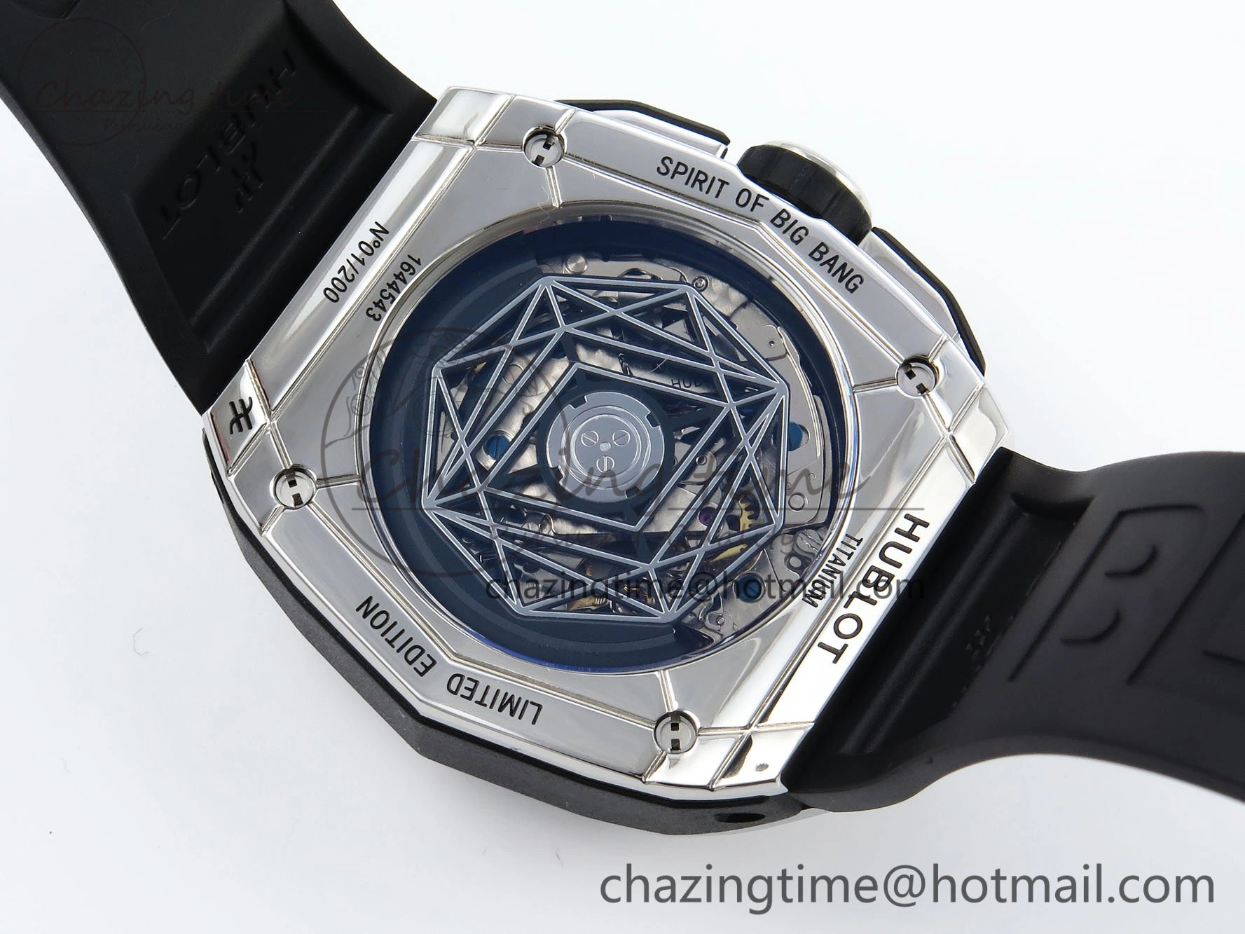 Sophisticated Spirit of Big Bang Sang Bleu SS Full Diamonds BLSF Edition Skeleton Dial on Black Rubber Strap A 6734