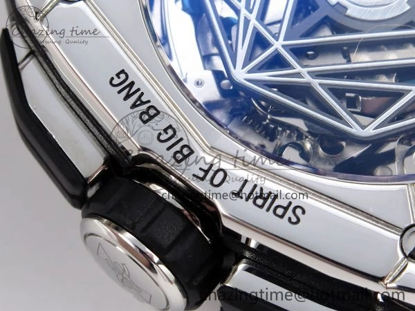 Sophisticated Spirit of Big Bang Sang Bleu SS Full Diamonds BLSF Edition Skeleton Dial on Black Rubber Strap A 6734