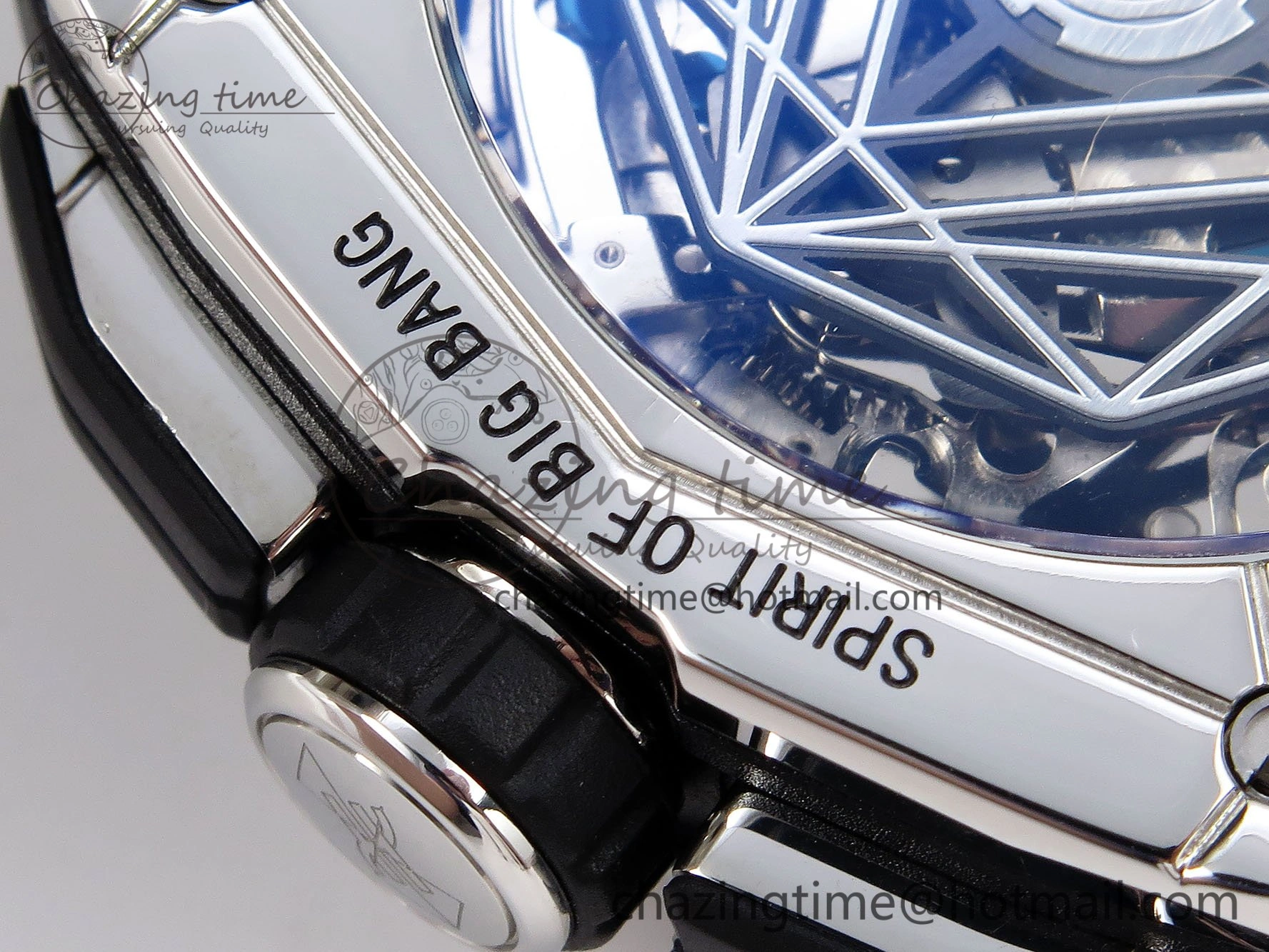 Sophisticated Spirit of Big Bang Sang Bleu SS Full Diamonds BLSF Edition Skeleton Dial on Black Rubber Strap A 6734