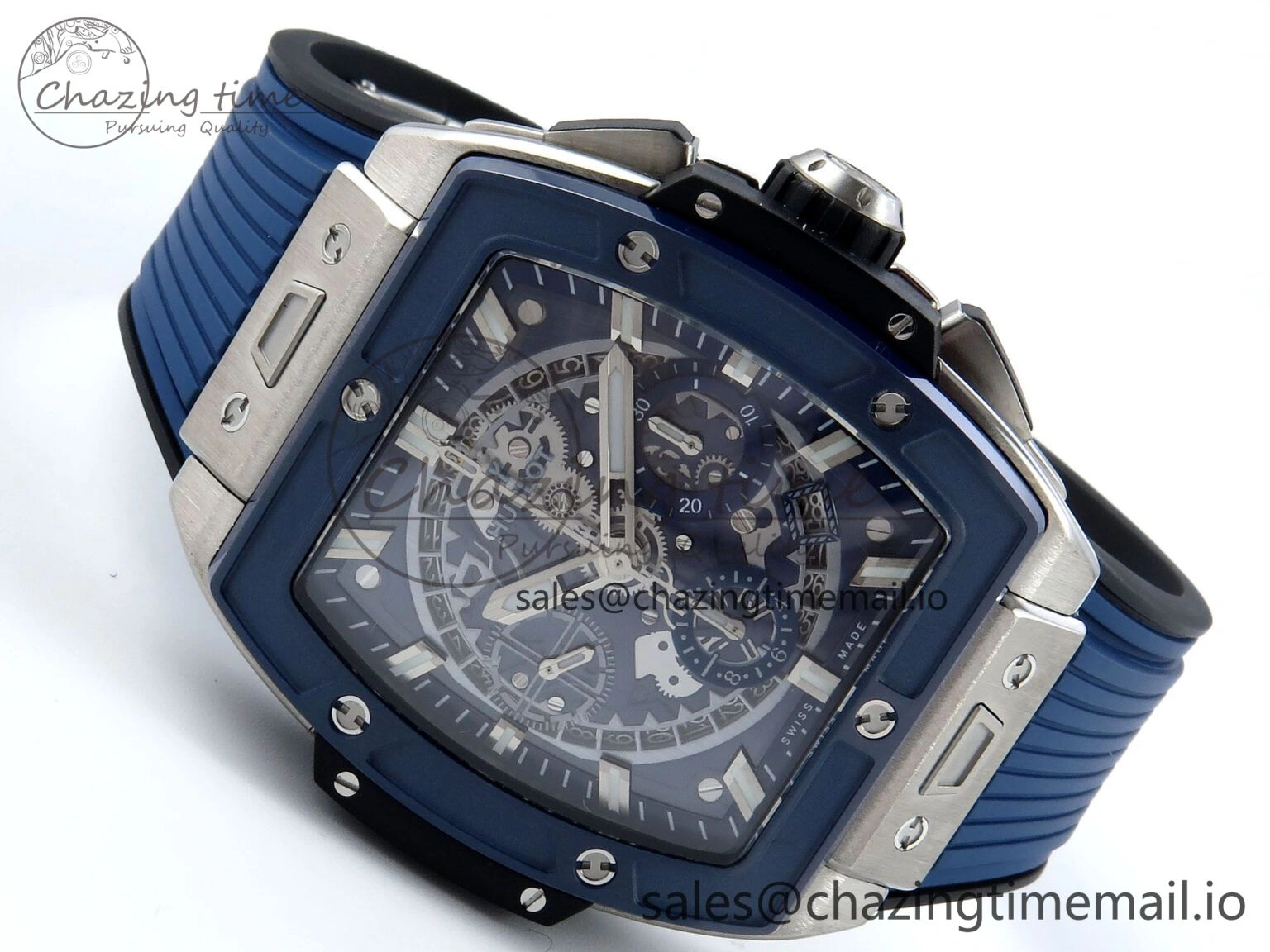 WellDesigned Spirit of Big Bang Titanium BBF 1:1 Best Edition Blue Ceramic Bezel Skeleton Dial on Blue Rubber Strap A 6698