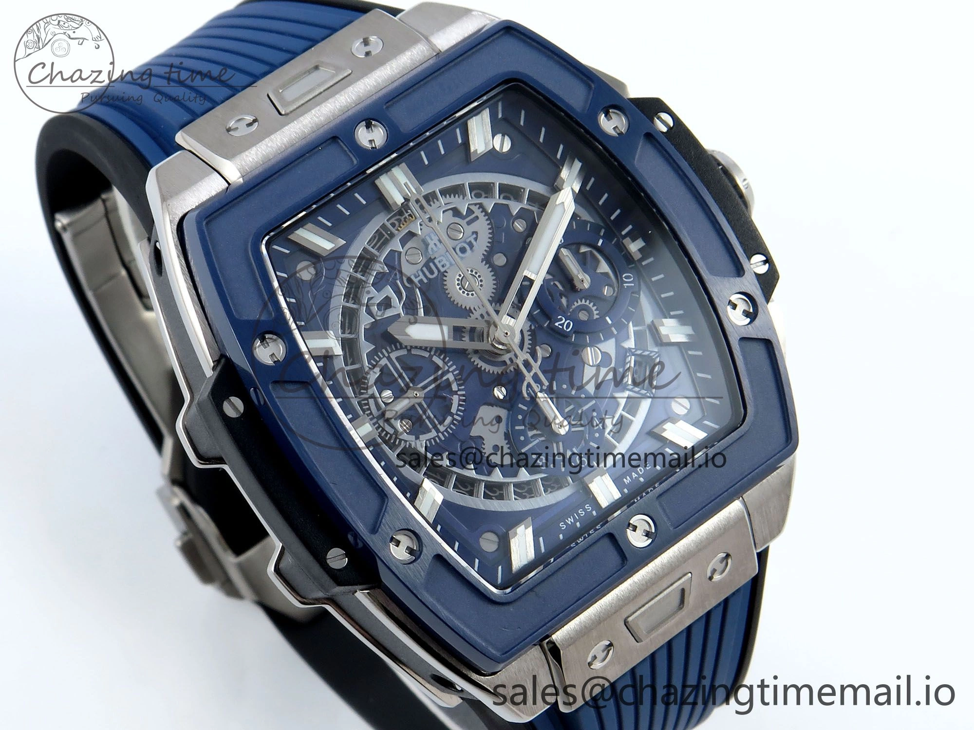 WellDesigned Spirit of Big Bang Titanium BBF 1:1 Best Edition Blue Ceramic Bezel Skeleton Dial on Blue Rubber Strap A 6698