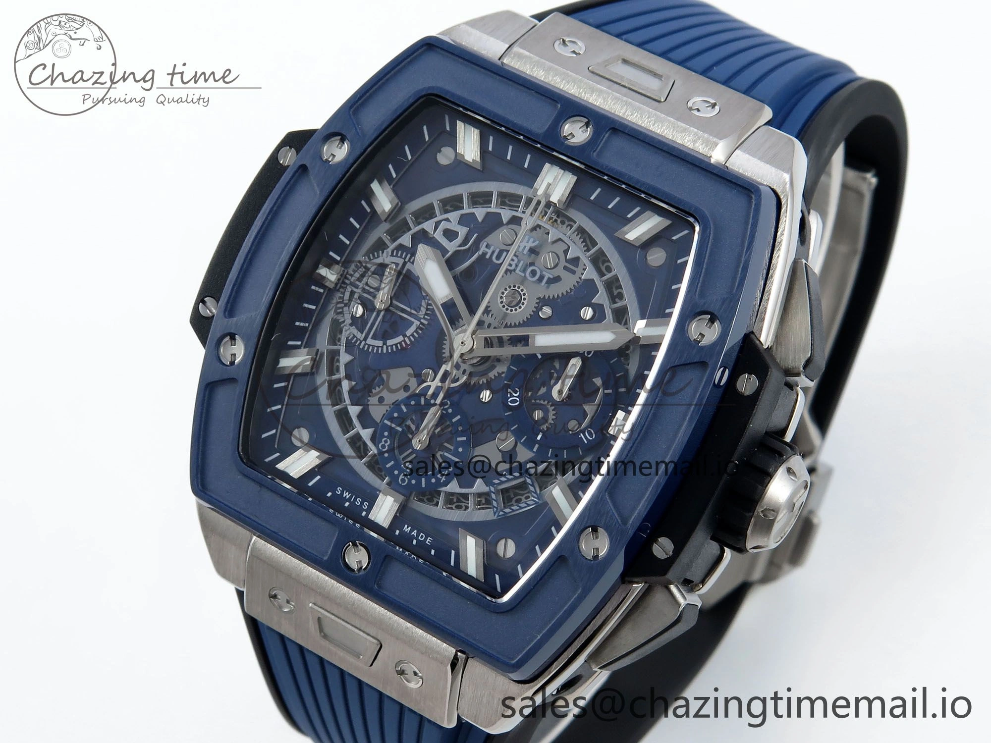 WellDesigned Spirit of Big Bang Titanium BBF 1:1 Best Edition Blue Ceramic Bezel Skeleton Dial on Blue Rubber Strap A 6698