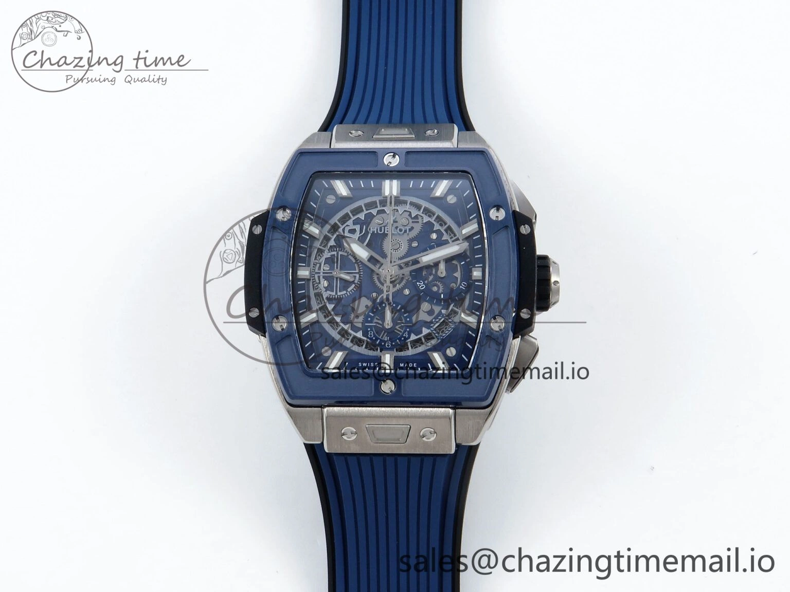 WellDesigned Spirit of Big Bang Titanium BBF 1:1 Best Edition Blue Ceramic Bezel Skeleton Dial on Blue Rubber Strap A 6698