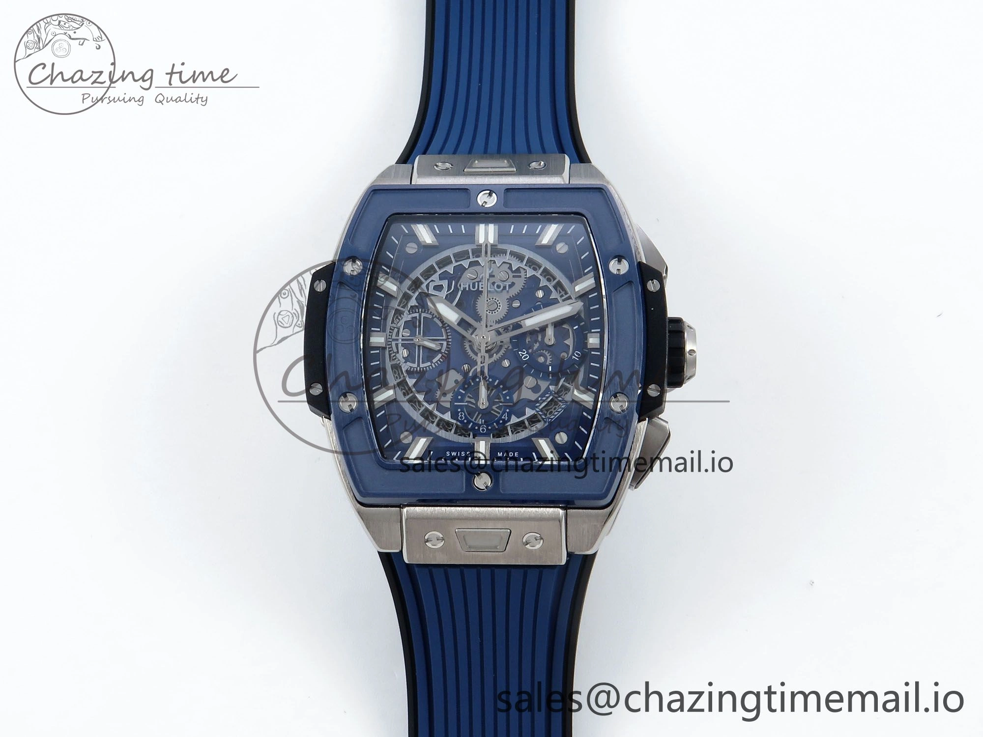 WellDesigned Spirit of Big Bang Titanium BBF 1:1 Best Edition Blue Ceramic Bezel Skeleton Dial on Blue Rubber Strap A 6698