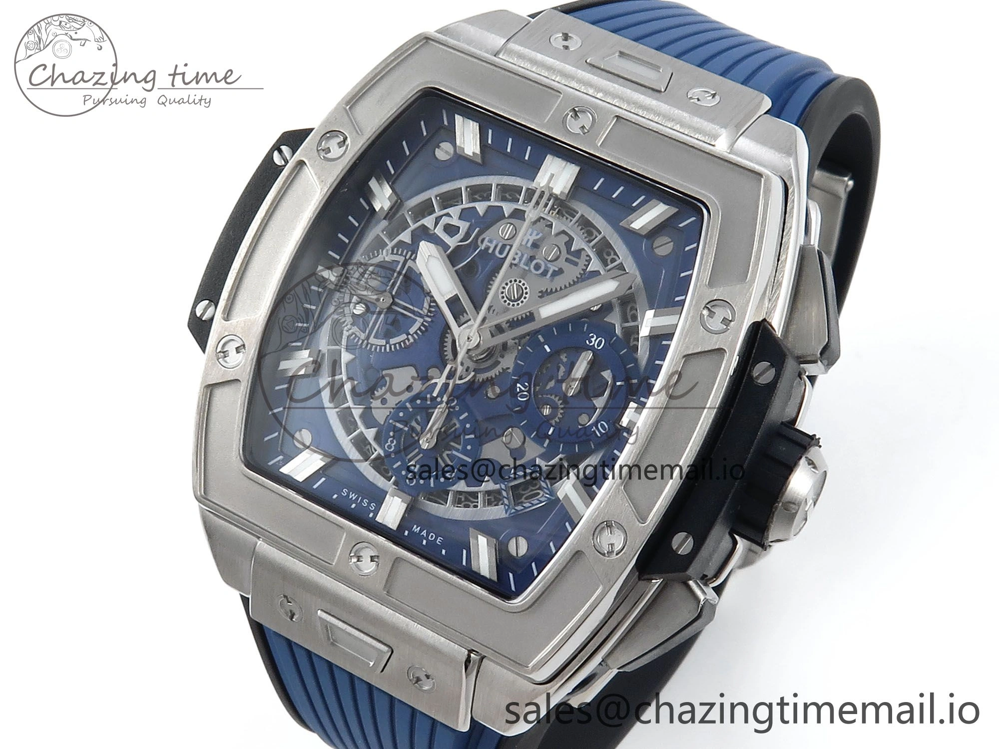 Spirit of Big Bang Titanium BBF 1:1 Best Edition Skeleton Dial on Blue Rubber Strap A TimelessDesign 6697