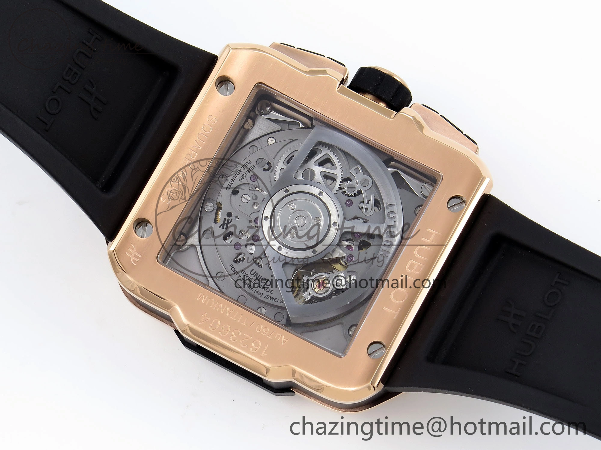 Flexible Square Bang Unico 42mm RG BBF 1:1 Best Edition Skeleton Dial Ceramic Bezel on Black Rubber Strap A 6741