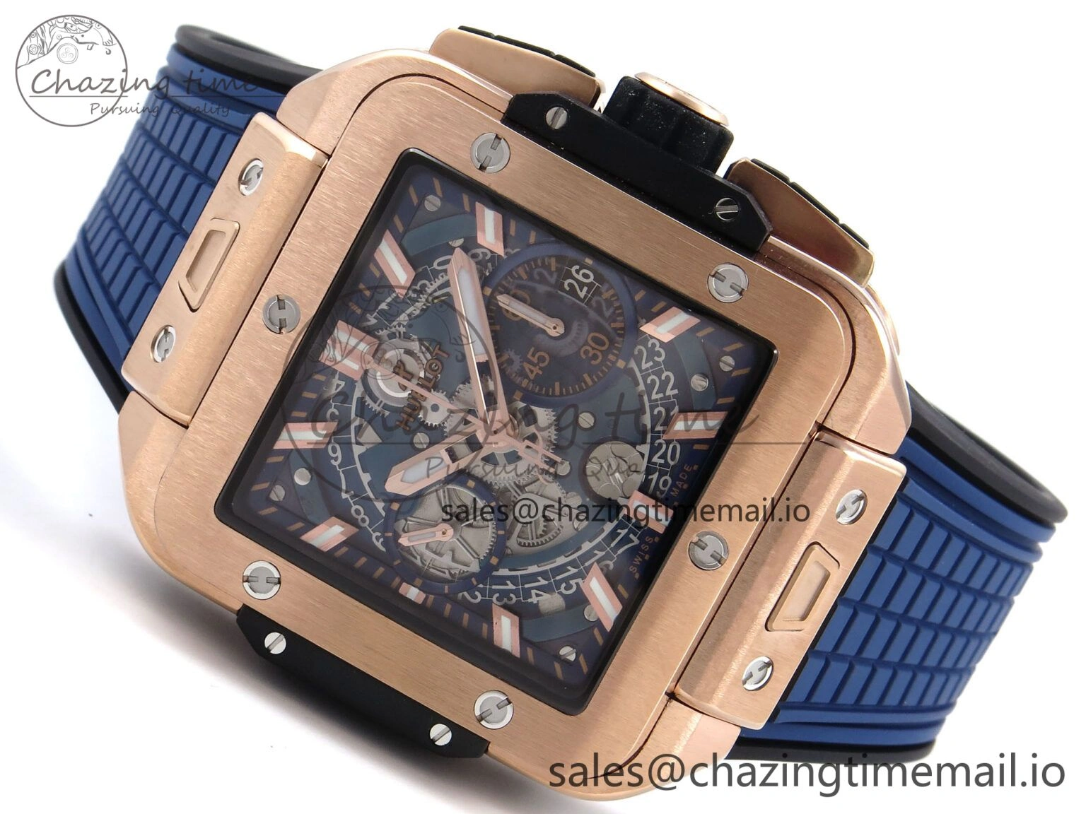 Square Bang Unico 42mm RG BBF 1:1 Best Edition Skeleton Dial on Blue Rubber Strap A DailyWear 6718