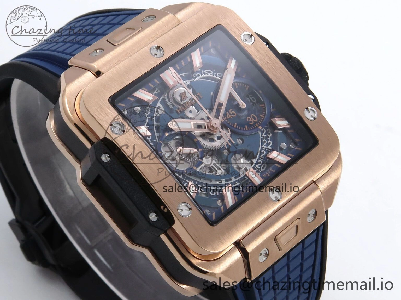 Square Bang Unico 42mm RG BBF 1:1 Best Edition Skeleton Dial on Blue Rubber Strap A DailyWear 6718