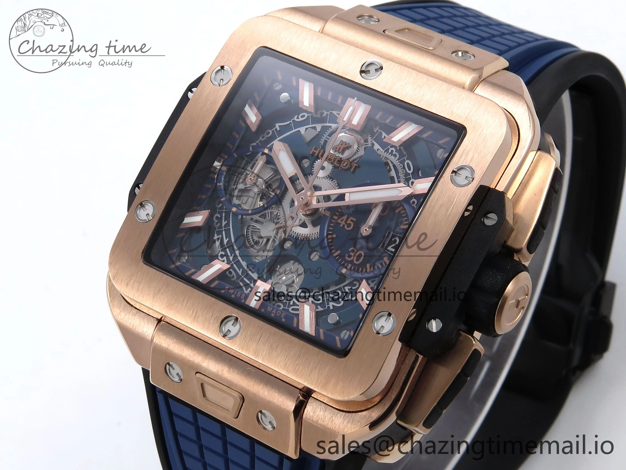 Square Bang Unico 42mm RG BBF 1:1 Best Edition Skeleton Dial on Blue Rubber Strap A DailyWear 6718
