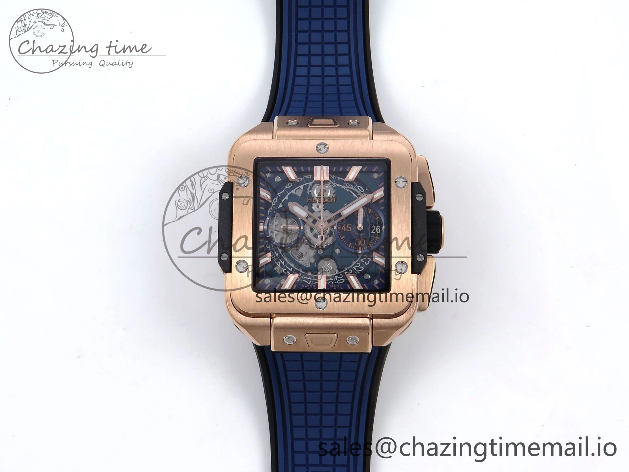 Square Bang Unico 42mm RG BBF 1:1 Best Edition Skeleton Dial on Blue Rubber Strap A DailyWear 6718