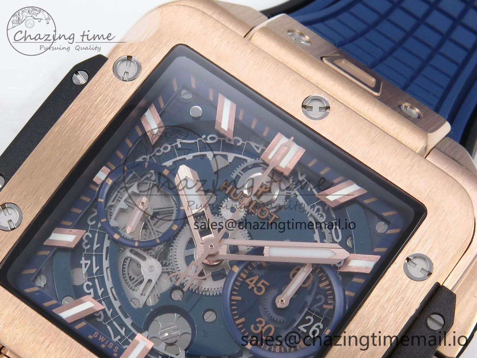Square Bang Unico 42mm RG BBF 1:1 Best Edition Skeleton Dial on Blue Rubber Strap A DailyWear 6718