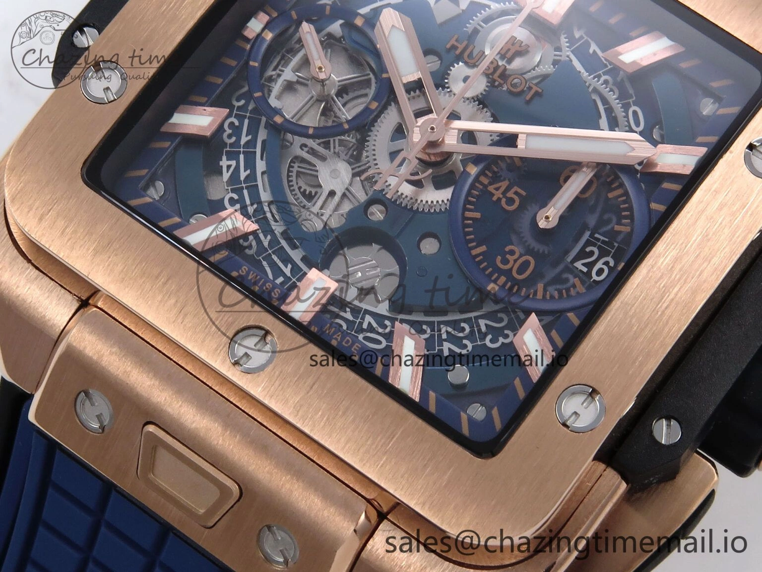 Square Bang Unico 42mm RG BBF 1:1 Best Edition Skeleton Dial on Blue Rubber Strap A DailyWear 6718