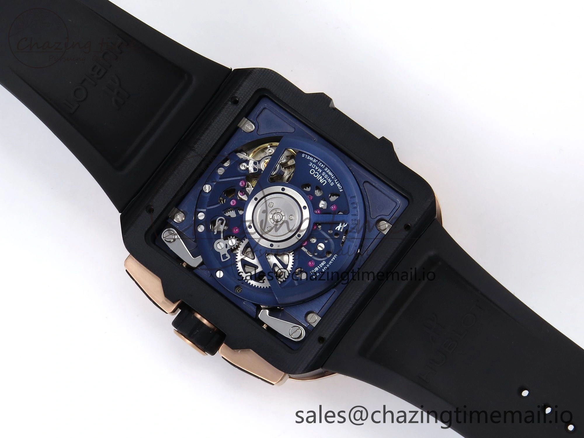 Square Bang Unico 42mm RG BBF 1:1 Best Edition Skeleton Dial on Blue Rubber Strap A DailyWear 6718