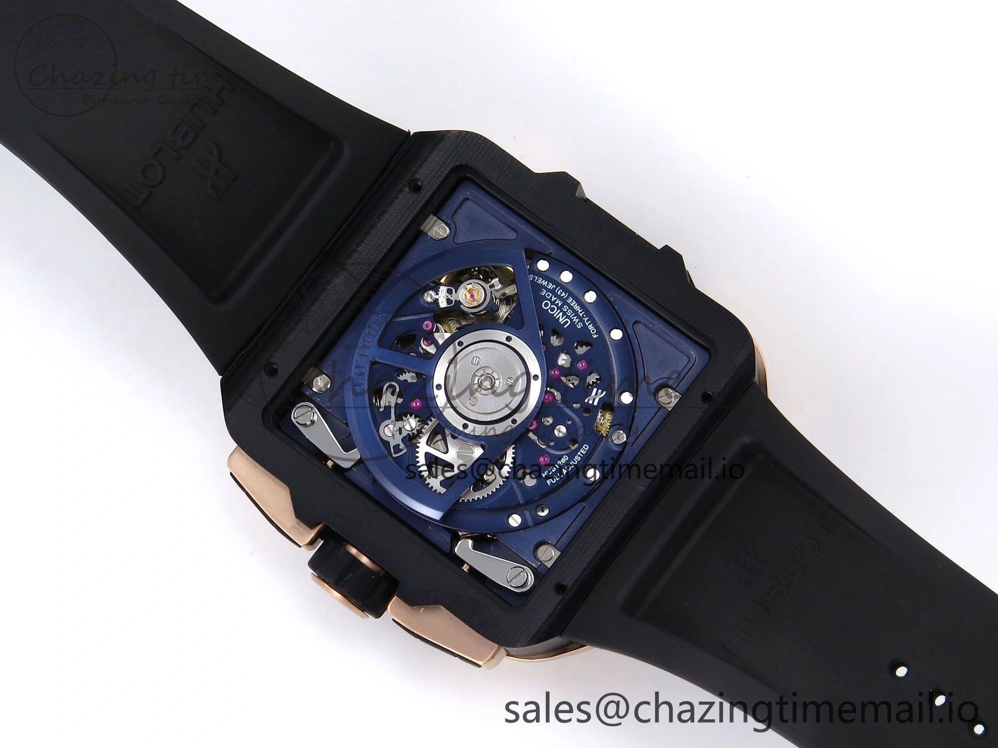 Square Bang Unico 42mm RG BBF 1:1 Best Edition Skeleton Dial on Blue Rubber Strap A DailyWear 6718