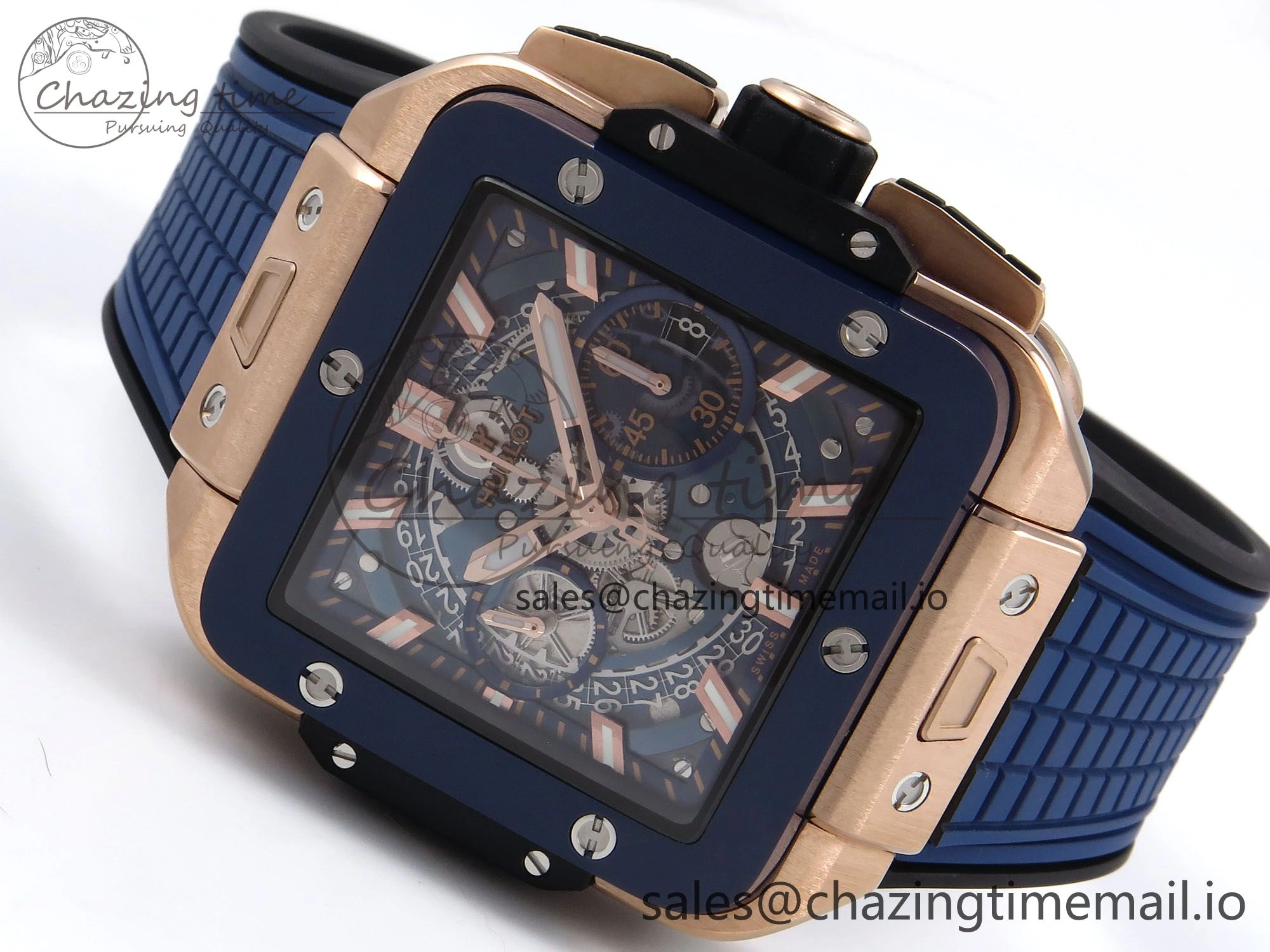 Square Bang Unico 42mm RG Ceramic BBF 1:1 Best Edition Skeleton Dial on Blue Rubber Strap A TimelessDesign 6722
