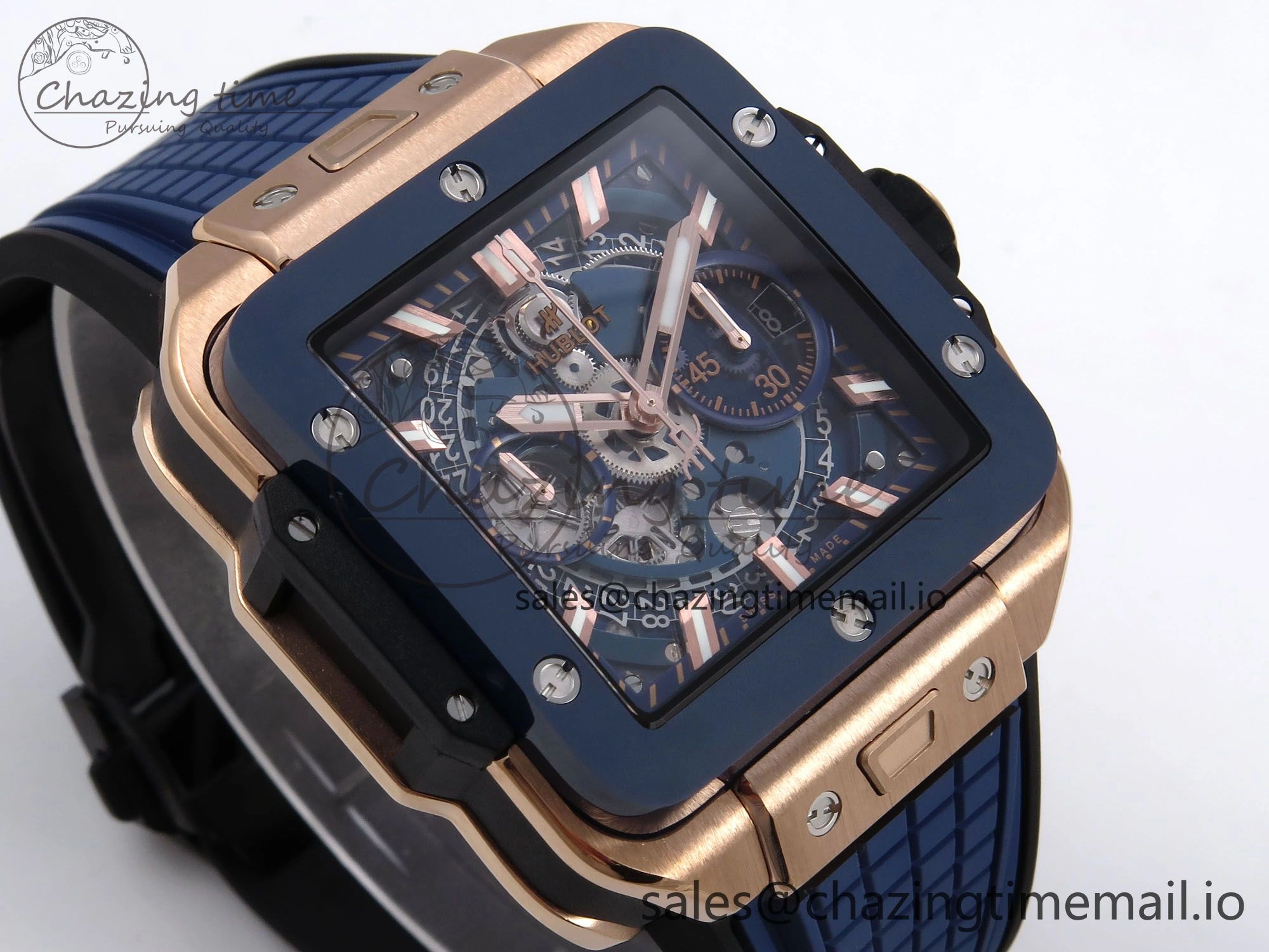 Square Bang Unico 42mm RG Ceramic BBF 1:1 Best Edition Skeleton Dial on Blue Rubber Strap A TimelessDesign 6722