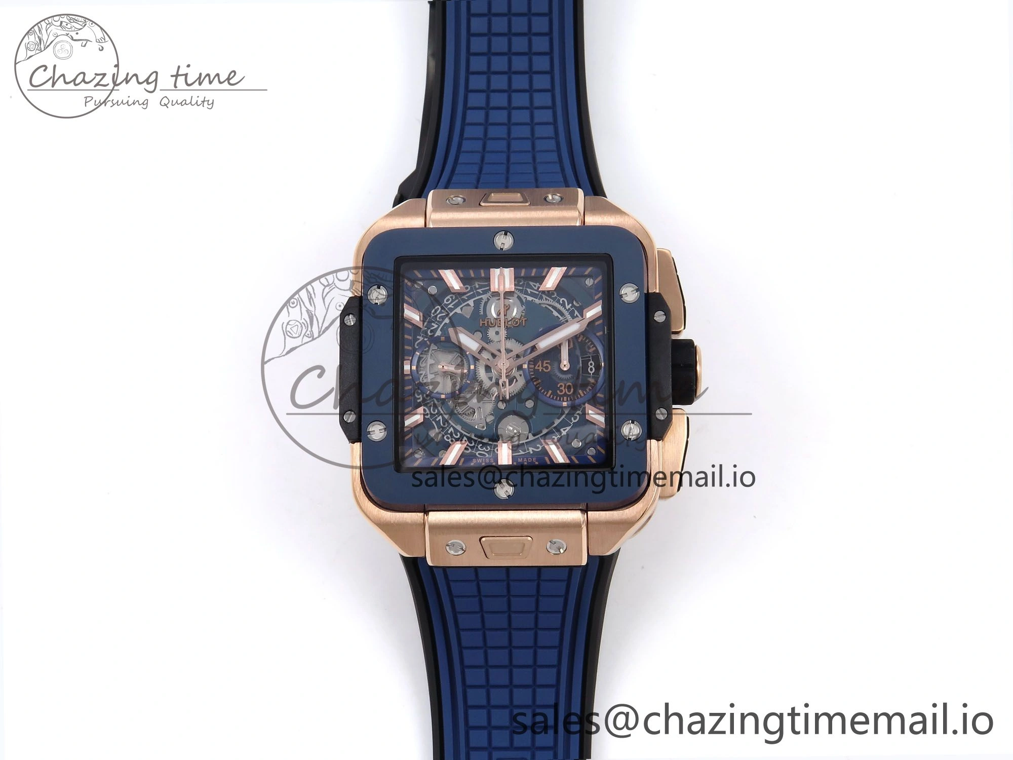 Square Bang Unico 42mm RG Ceramic BBF 1:1 Best Edition Skeleton Dial on Blue Rubber Strap A TimelessDesign 6722